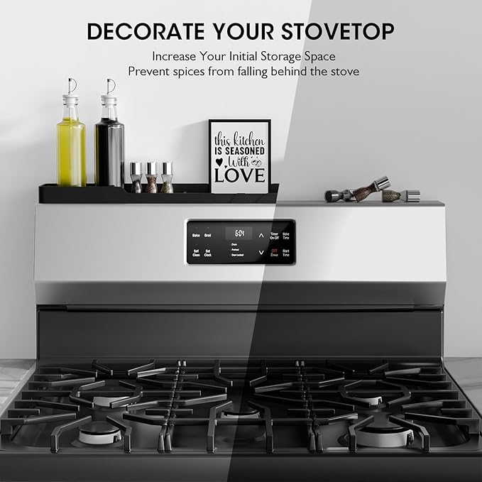 Bumusty Silicone Magnetic Stove Shelf For Back Of Stove, Over The Stove Shelf, Magnetic Stove Top Shelf, Kitchen Spice Rack Organizer, Oven Shelf For Top Of Stove - Black