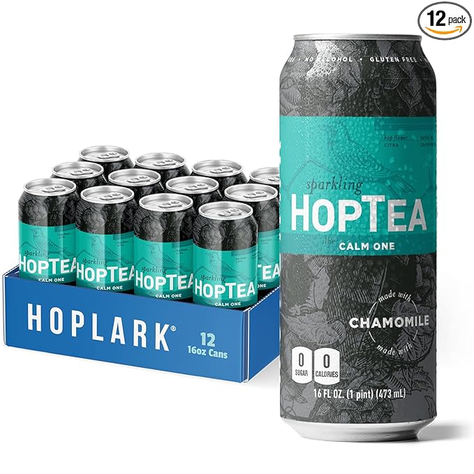 HOPLARK Sparkling HopTea – Chamomile and Citra Hops – Herbal Sparkling Tea with Floral Citrus and Cinnamon Notes – Zero Calorie – Caffeine-Free – 12 Pack 16oz Cans - The Calm One.