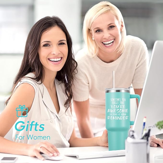 NOWWISH Gifts for Women, Birthday Inspirational Thank You GIfts for Women Mom Wife with this Funny Tumbler, 40 oz Tumbler with Handle and Straw - Green