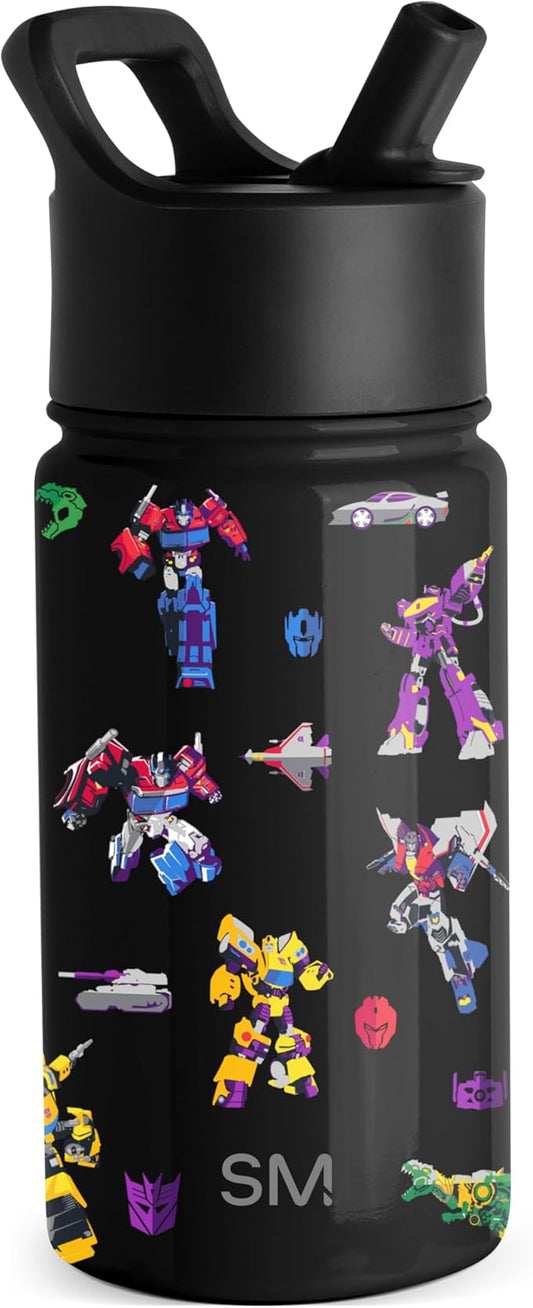 Simple Modern Kids Summit Water Bottle with Straw Lid | Transformers 14oz Stainless Steel Cup Insulated Tumbler for Toddlers, Boys, School | Transformer Block Nation