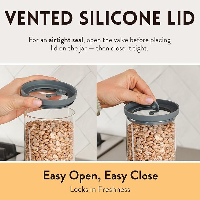 Glass Airtight Food Storage Containers with Silicone and Glass Lids – BPA-Free Jars and Canisters for Pasta Rice Flour, Dry or Wet Foods, Pantry Meal Prep – Set of 5 with Portion Tool