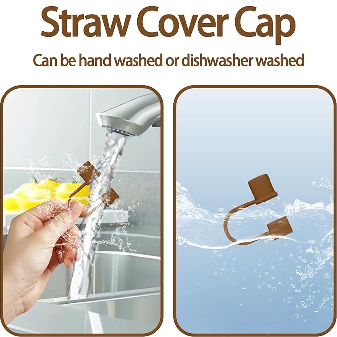 6PCS Silicone Straw Covers Cap Compatible with Stanley Cup 30-40 oz Tumbler with Handle 10mm Straw Toppers Reusable Cover for Stanley Cup Accessories（Brown）