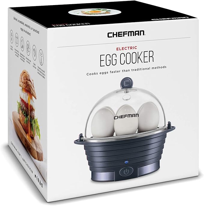 Chefman Electric Egg Cooker Boiler, Rapid Poacher, Food & Vegetable Steamer, Quickly Makes Up To 6, Hard, Medium or Soft Boiled, Poaching/Omelet Tray Included, Ready Signal, BPA-Free, Midnight Blue