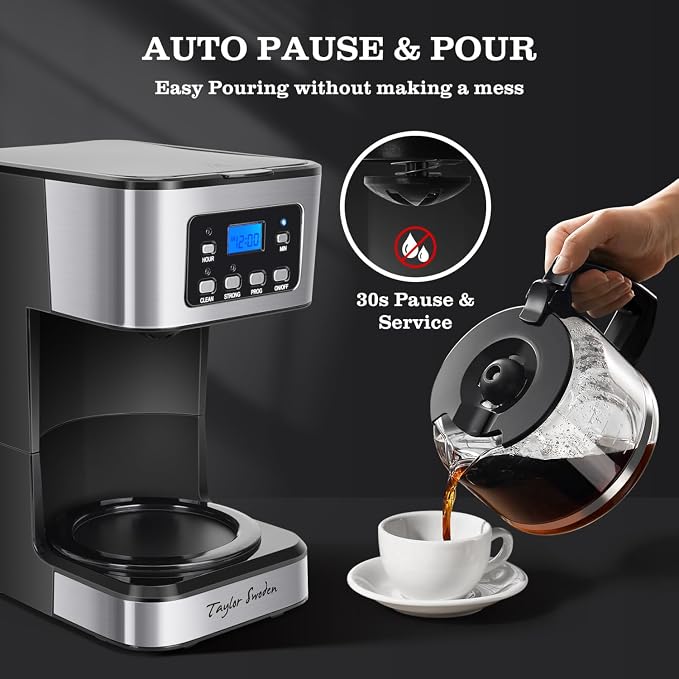 Taylor Swoden 12-Cup Programmable Coffee Maker, Regular & Strong Brew Drip - Image 5