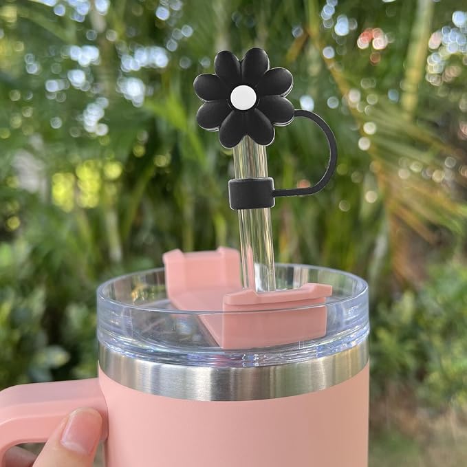 Velaco 4Pcs Black 0.4in/10mm Diameter Silicone Straw Covers Cap Compatible with Stanley 20 30&40 Oz Cup, Straw Toppers for Stanley 40 Oz Tumbler with Handle, Dust-Proof Straw Caps for Water Bottle
