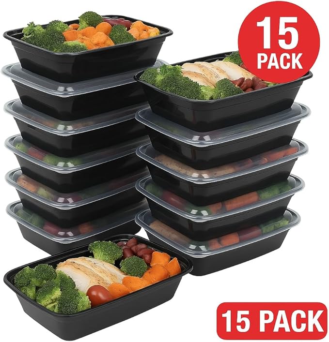 Ruthy's Outlet Meal Prep Containers W/Lids -Square Food Storage – BPA-Free| Stackable | Microwave | Freezer & Dishwasher Safe | Reusable Lunch Bento Box Portion Control & Planning (15 Pack, 24 oz)