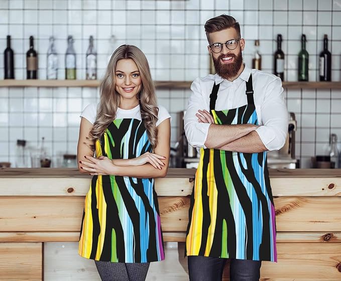 EKOBLA Zebra Aprons Colorful Animal Pattern Abstract Art Curve Drawing Stripes Fashion Waterproof Resistant Chef Cooking Kitchen BBQ Adjustable Aprons for Women Men 27x31 Inch