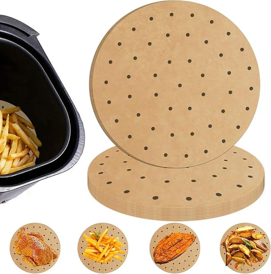 Numola Air Fryer Parchment Paper Liners, 100 Pcs Disposable Papers Liner for Baking, 9 Inch Safe and Non-stick Unbleache Steamer Liner for Microwave, Oven, Steaming Basket