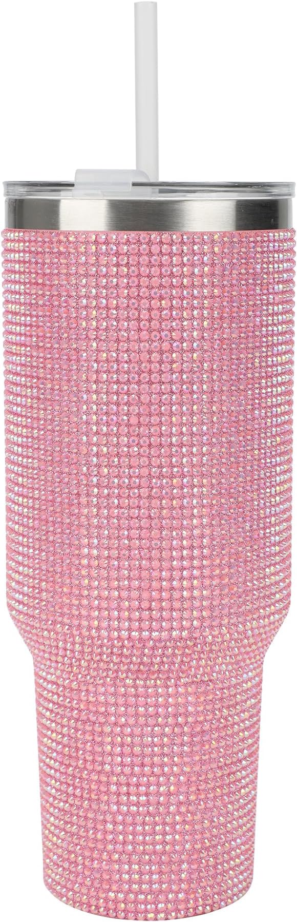 Bioworld Pink Rhinestone Vacuum Insulated 40 Oz. Stainless Steel Tumbler with Leak-Proof Lid & Easy Carry Handle for Travel or Home