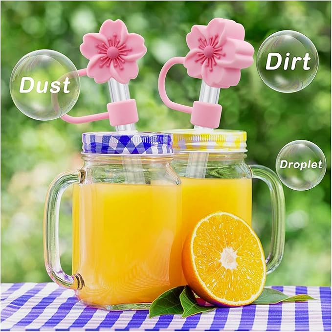 3pcs Cherry Blossom Silicone Straw Cover Cap for Stanley Cup,Straw Topper 10 mm 0.4 in Reusable Straw Tips Lids,Flower Straw Tip Covers Gift for Party Decor