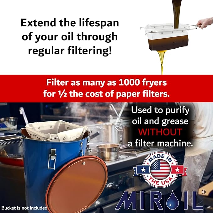 Miroil CONE2B Small Fryer Filter Bag & D Size Frame, MirOil EZ Flow Filter Bag and Frame Combination Set, Ideal for use with MirOil 30L Oil Caddy, Part 02742, Durable, Easy to Clean with Hot Water