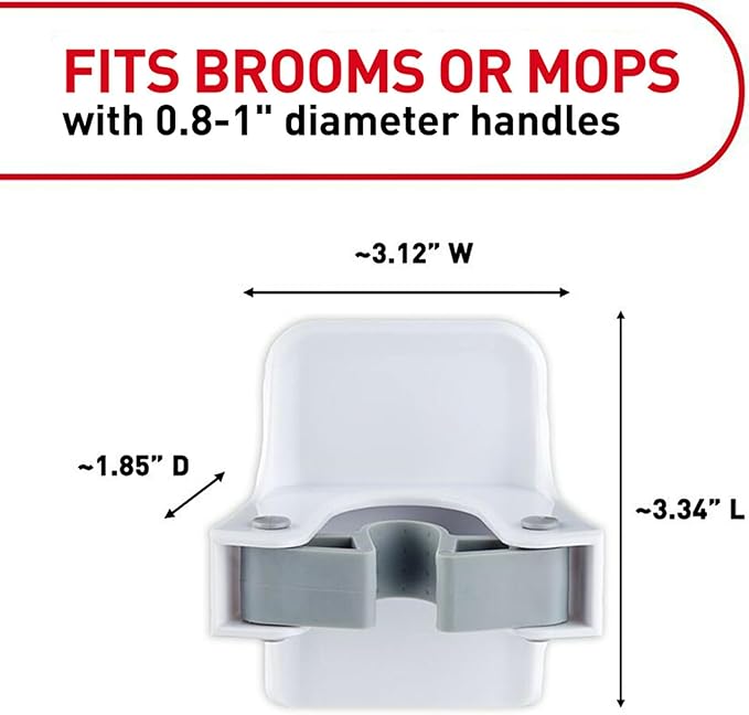 Command Broom and Mop Grippers, 2 Hangers&4 Strips, Damage-Free Hanging Wall Mount Broom & Mop Holder, Household Cleaning Organizer for Organization & Storage, Holds up to 4 lb (Pack of 6)