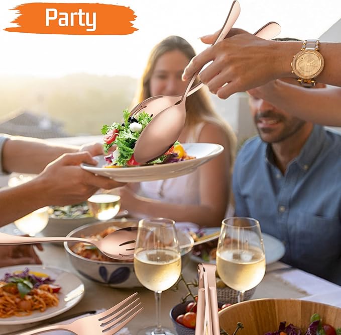 E-far Stainless Steel Serving Utensils Set of 12, 9.8 Inch Slotted Spoon, 9.9 Inch Forks, 9.4 Inch Tong for Buffet Catering, Mirror Finish & Dishwasher Safe