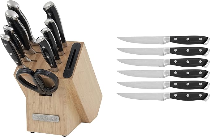 Sabatier Forged Triple Rivet Knife Block Set, 16-Piece, Black