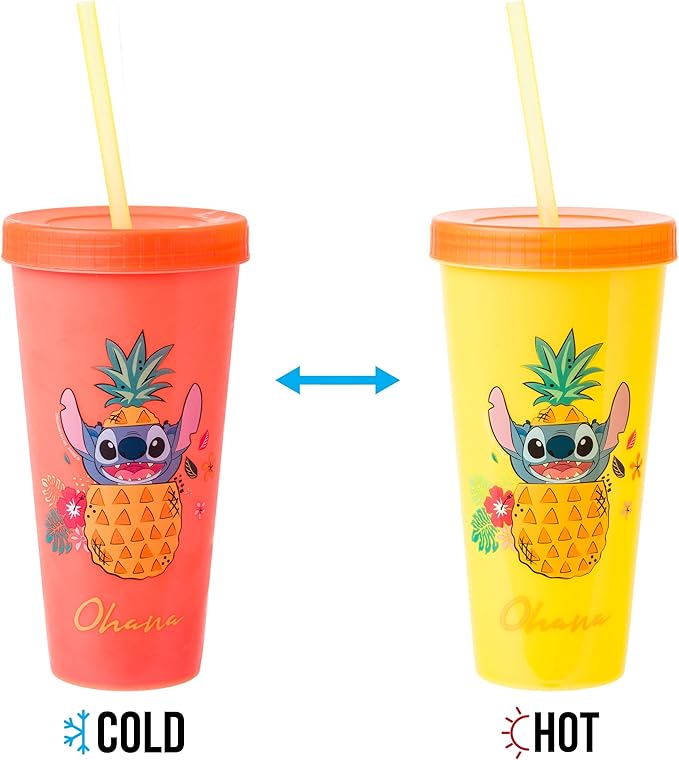 Silver Buffalo Disney Lilo and Stitch Tropical Poses Color Change Plastic Tumbler, 24 Ounces (Pack of 48)