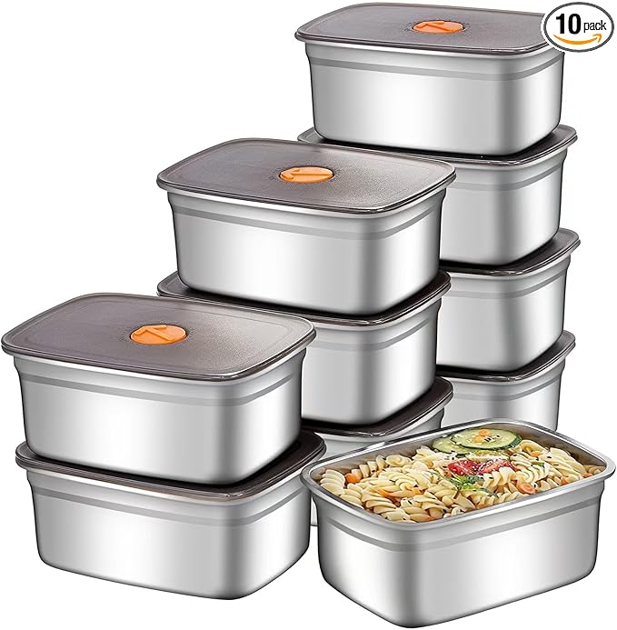 20 PCS Food Storage Containers with Lids Airtight (10 Containers & 10 Lids)，stainless steel food containers leak proof storage box with lid Locking Food Storage Container freezer storage