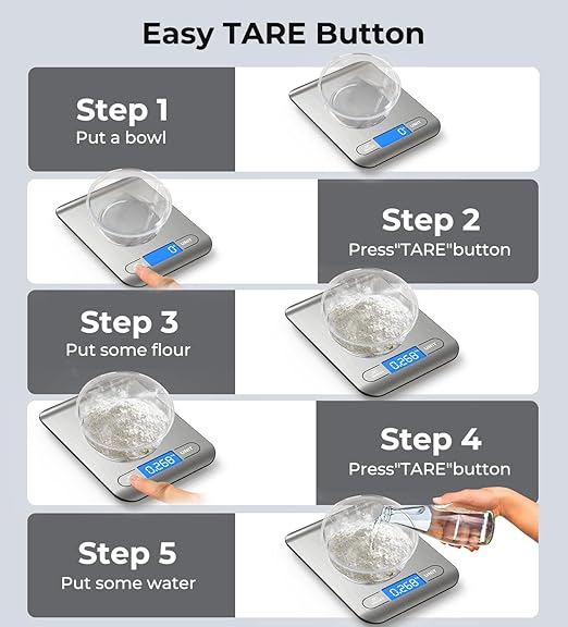 AZC Rechargeable Food Scale,33 lb Kitchen Scale, Digital Weight Grams and Ounces, 6 Units with Tare Function,8.2 x 6 x 0.7 inches