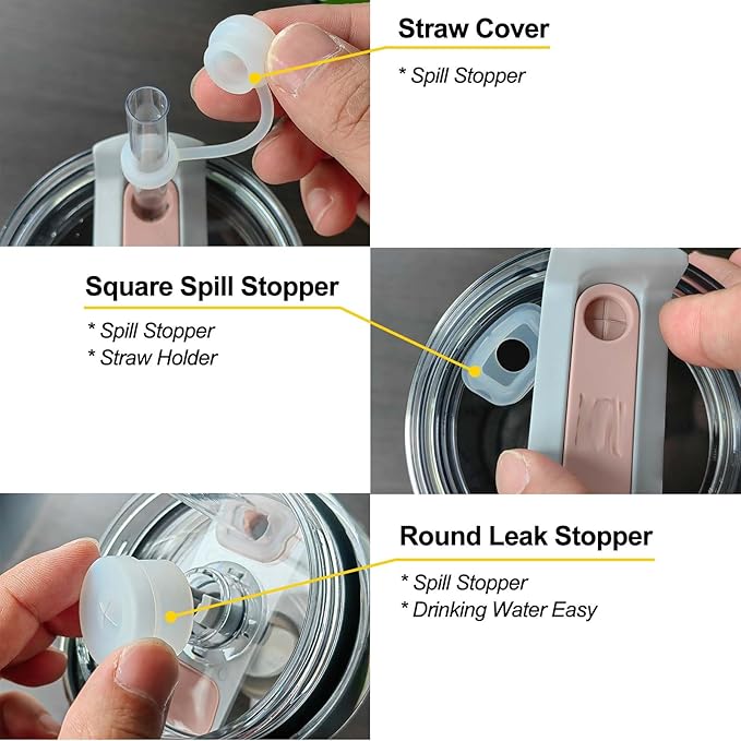 Spill Stopper Set for Stanley Cup 2.0 40oz 30oz, Accessories Including Straw Cover Cap, Fix Leak Stopper and Lid Spill Plug, Clear