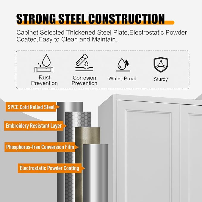 60" Tall Kitchen Pantry Storage Cabinet with Doors and 3 Shelves, Metal Storage Cabinets, White Kitchen Cupboard with Gold Handles, Utility Large Food Cabinet for Pantry, Living Room, Dining