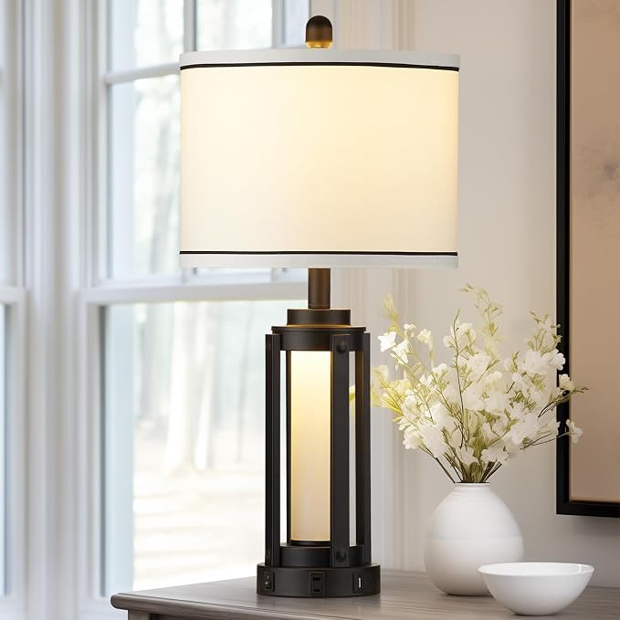 26" Modern Table Lamp with USB A+C Charging Ports & AC Outlet, Industrial - Image 7