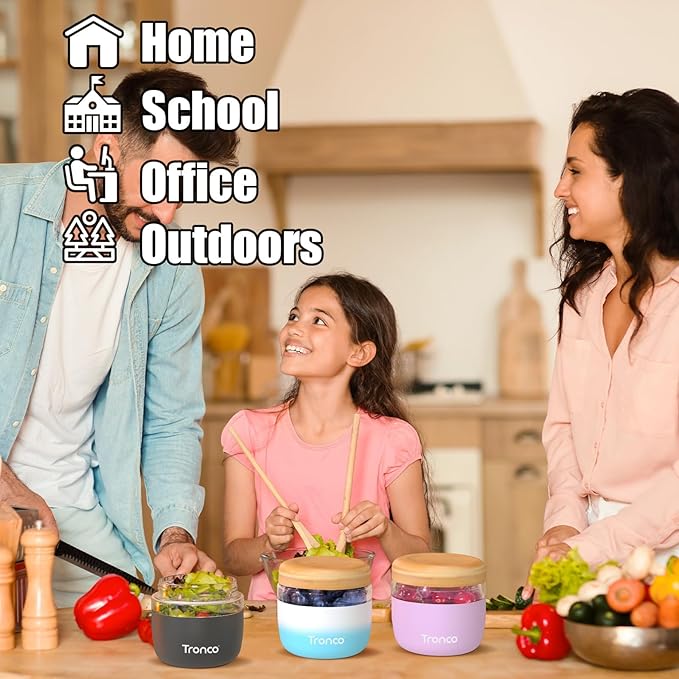 Tronco 24 oz Glass Container with Bamboo Lids, Food Storage Bowls for Soup, Stew & Overnight Oats, Meal Prep, Glass Lunch Bowl Container 100% Leak & Spill Proof, Airtight, BPA-Free- Ideal Gifts, 2Pack