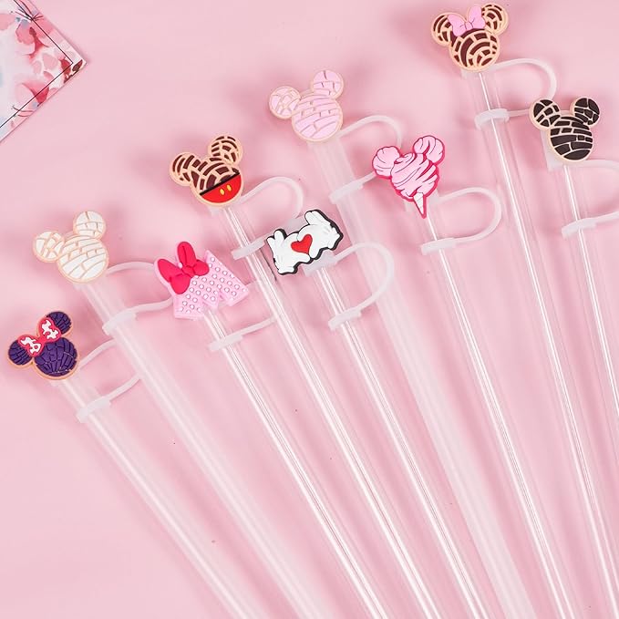 9PCS Straw Covers for Stanley Cup Tumbler 30 oz / 40 oz Leak Proof Straw Toppers 10mm Silicone Cute Caps for Stanley Cup Accessories-Pink Mice-9pcs