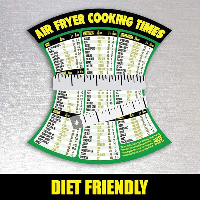 Air Fryer Cooking Times Magnetic Cheat Sheet - Extra Large Easy to Read 11” x 8.5” Airfryer Kitchen Accessory - Quick Reference Guide Magnet for Over 90 Popular Airfry Foods - Cook Healthy Meals Fast
