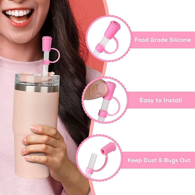 Reusable Straw Replacement compatible with Stanley Cup, with Reusable Stopper Cover, 8-piece set Accessories Fit Stanley Quencher H2.0 14/20/30/40 oz Tumbler with Handle