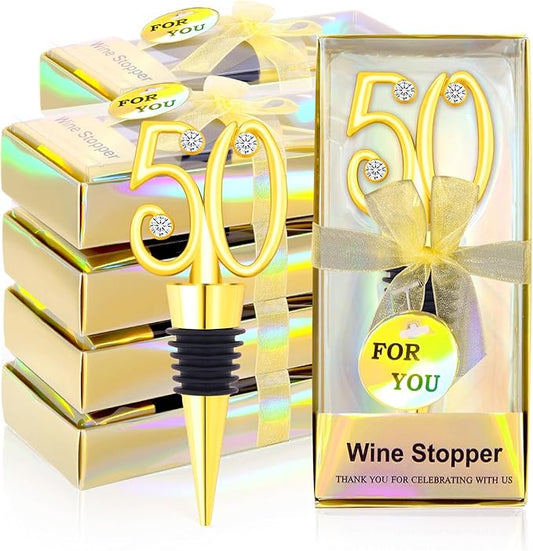 30Pcs 50th Birthday Wine Stopper Party Favors 50th Gold Wedding Favor Wine Bottle Stoppers 50 Birthday Party Souvenirs for Guests Wine Stoppers Gift Box for Wedding Anniversary Decorations (50th)
