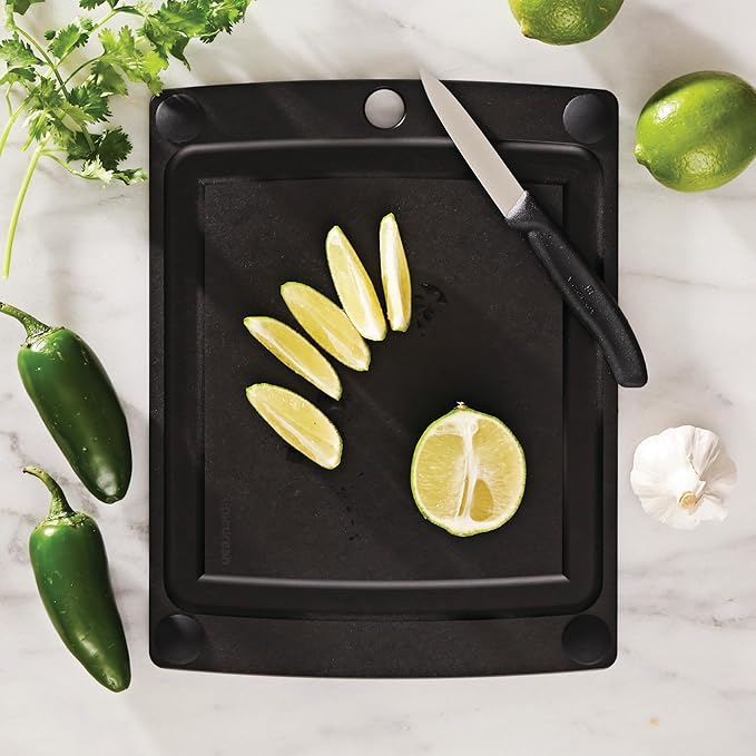 Epicurean All-In-One Cutting Board with Non-Slip Feet and Juice Groove, 11.5" × 9", Slate/Black
