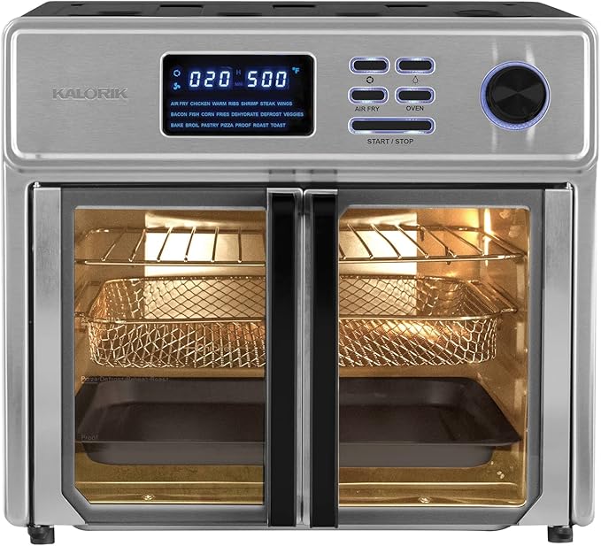 Kalorik MAXX Complete Air Fryer Oven Digital Controls 26-Quart Capacity 10-in-1 Countertop Cooker with 21 Presets, 15 Deluxe Accessories & 60-Recipe Hardcover Cookbook, 1700-Watts, Stainless Steel