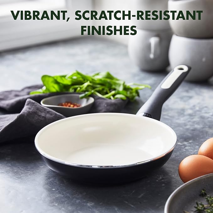 GreenPan Rio Healthy Ceramic Nonstick 8" Frying Pan Skillet, Soft Grip Handle, Breaktfast Meal Set, PFAS-Free, Dishwasher Safe, Oven Safe, Black