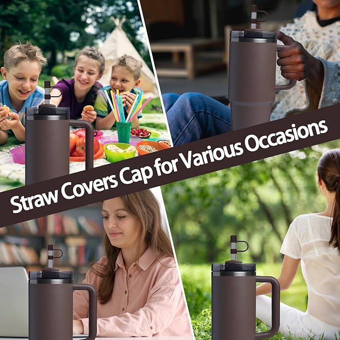 6PCS Silicone Straw Covers Cap Compatible with Stanley Cup 30-40 oz Tumbler with Handle 10mm Straw Toppers Reusable Cover for Stanley Cup Accessories（Coffee-Color）