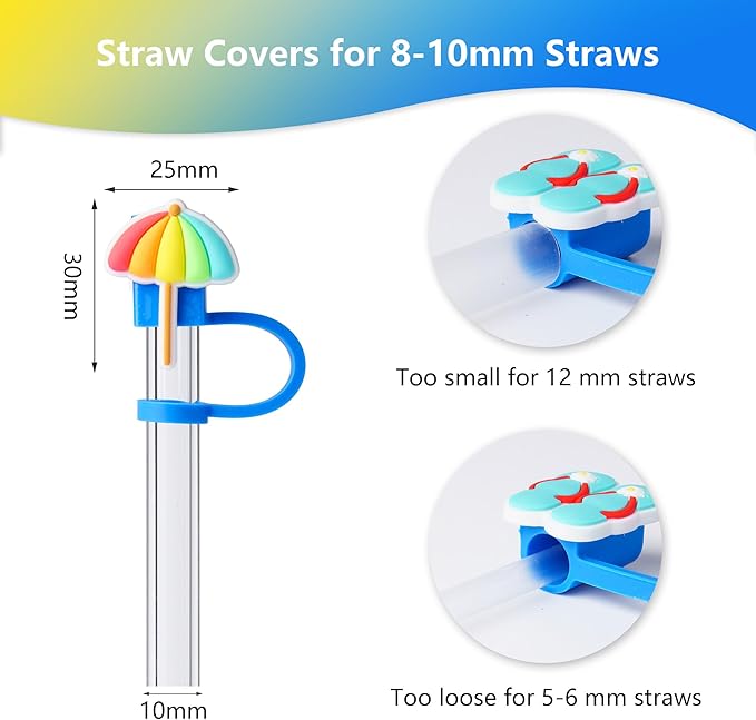 8Pcs Summer Cap Straw Cover Cap for Stanley Cup 40oz/30oz Tumbler, 10mm Reusable Cute Drinking Straw Topper Accessories, Portable Protector Plugs Decorations Gifts for Party Favors