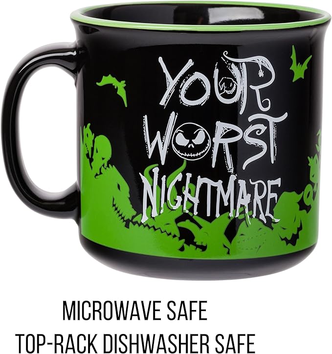 Silver Buffalo Disney The Nightmare Before Christmas Your Worst Nightmare Featuring Jack Skellington Ceramic Camper Mug, 20 Ounces