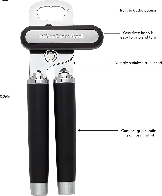 KitchenAid Gourmet Multifunction Can Opener/Bottle Opener, 8.36-Inch, Black