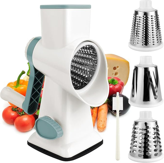 Kaishun Cheese Grater Rotary Cheese Grater Vegetable Chopper Sredder Madonline Stainless Steel with Vacuum Suction Base Multi Functional Kitchen Tool Perfect for Easy Shredding (WhiteCyan)
