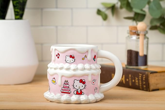 Silver Buffalo Sanrio Hello Kitty Cake Ceramic 3D Sculpted Mug, 20 Ounces