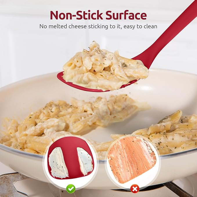 U-Taste 600ºF Heat Resistant Wok Spatula: 13.76" Long, 3.63" Wide Silicone Cooking Utensils with Flexible Edge & Sturdy Core, for Kitchen Stir Fry, Serving, Scoop, in Non-Stick Pan, Carbon Steel (Red)