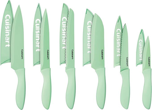 Cuisinart 12-Piece Kitchen Knife Set, Advantage Color Collection with Blade Guards, Pistachio