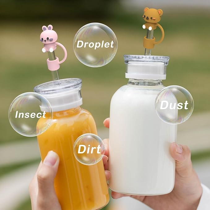 Silicone Cute Animal Straw Cover Cap for Stanley 30&40 Oz Tumbler with Handle, 6 Count, 10mm, Color 2