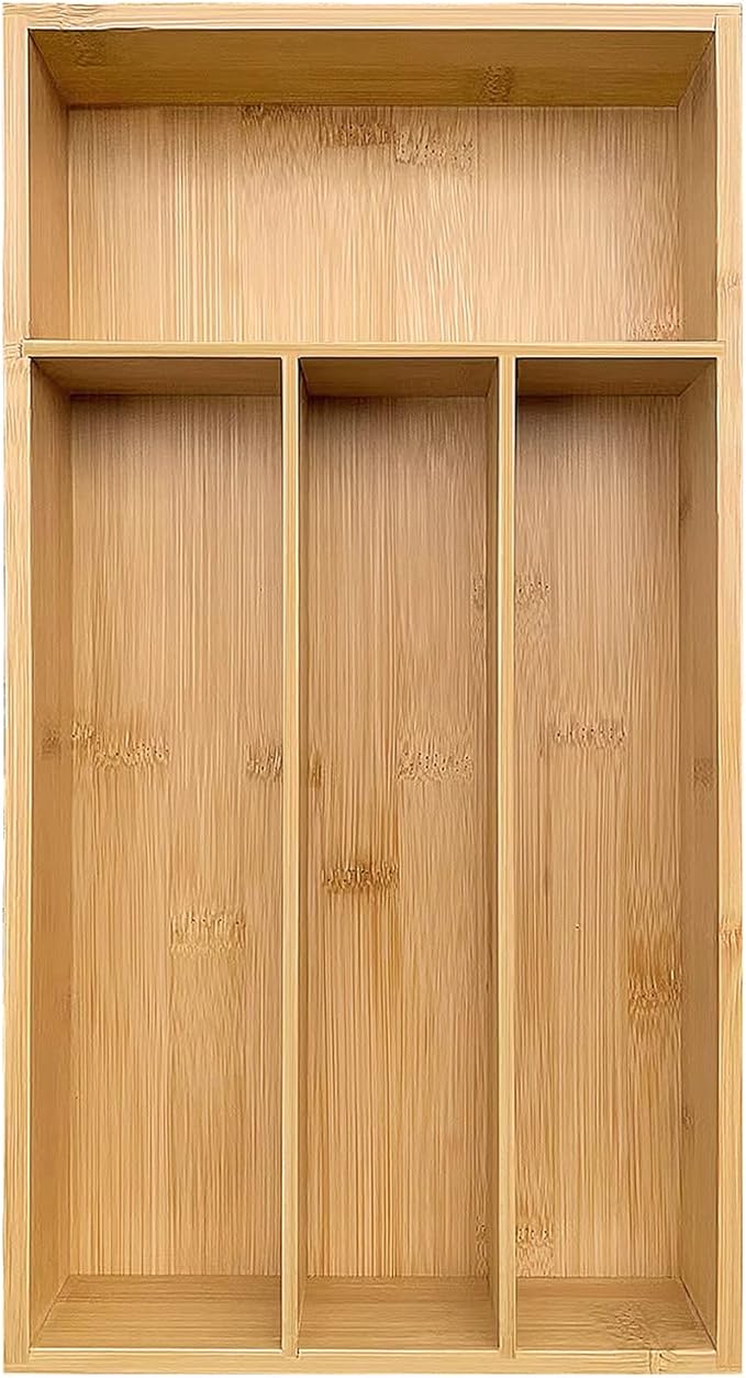 Bamboo Silverware Organizer, Kitchen Drawer Organizer, Silverware Utensil Tray Holder for Flatware Cutlery Knives, Forks, Spoons (4-Slots) (Natural)