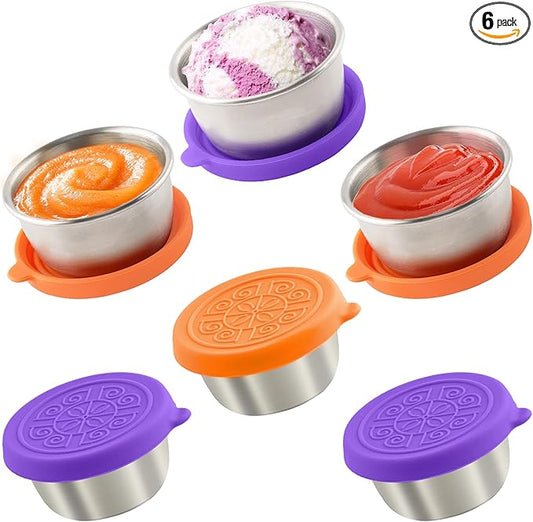 6x1.6 Oz Salad Dressing Containers With Lids, Small Leakproof Reusable Stainless Steel Salad Dressing Container To Go For Lunch Boxes,Sauce containers, Picnics,Travel Meal Prep And Kitchen Storage.