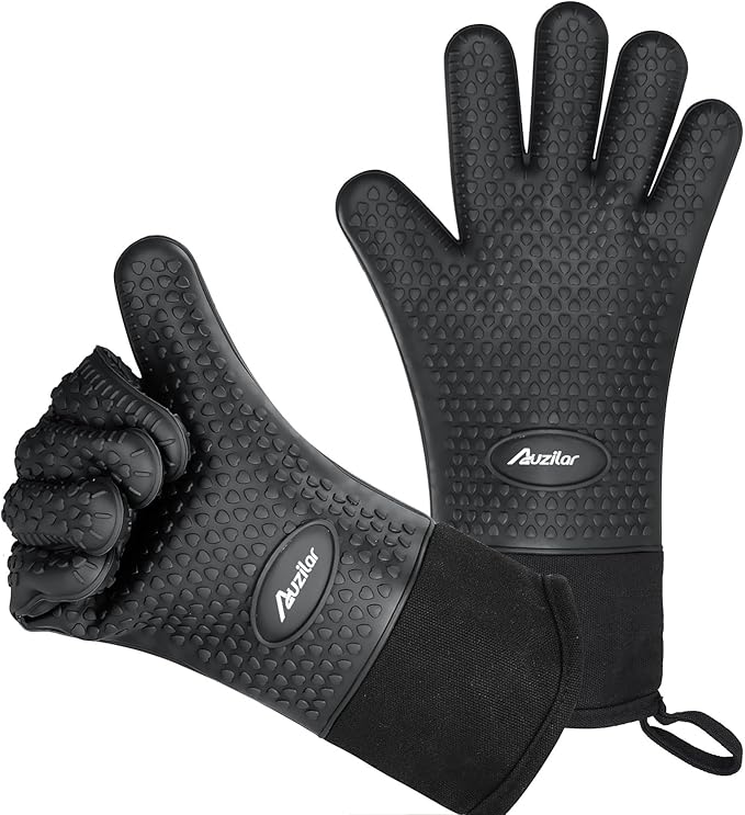 Silicone Cooking Gloves, Grilling Gloves, Heat Resistant Gloves BBQ Kitchen Silicone Oven Mitts, Long Waterproof Non-Slip Potholder for Barbecue, Cooking, Baking