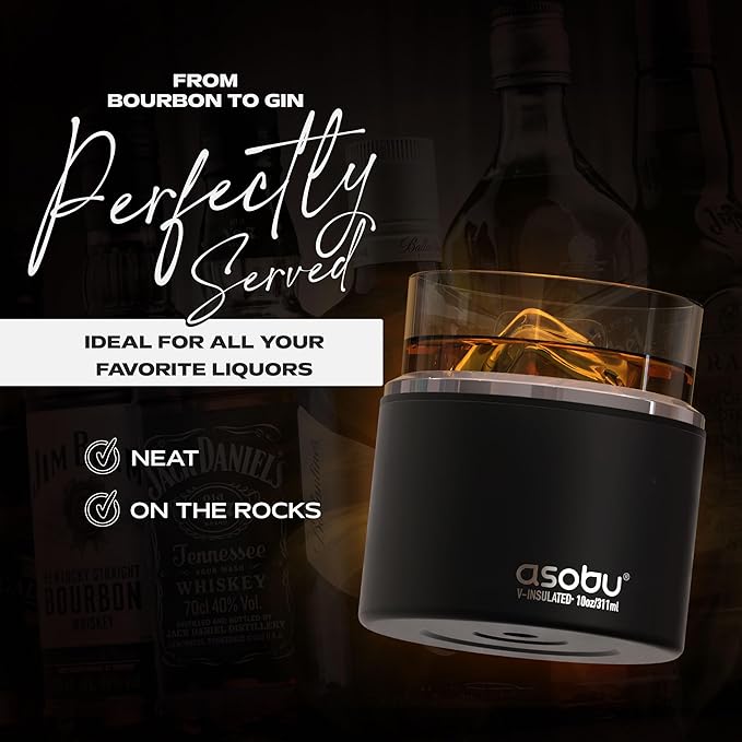 asobu Whiskey Glass with Insulated Stainless Steel Sleeve, 10.5 ounces (Smoke)