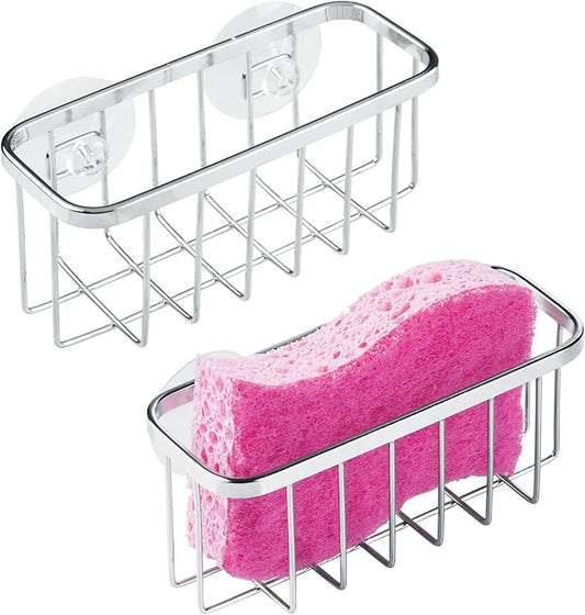 iDesign Stainless Steel Suction Cup Sponge Holder for Kitchen Sink - Set of 2 - Polished