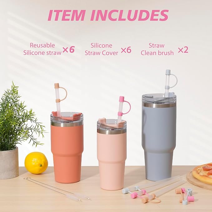 Silicone Straw Replacement compatible with Stanley Cup, with Reusable Stopper Cover, 6-piece set Accessories Fit Stanley Quencher H2.0 14/20/30/40 oz Tumbler with Handle