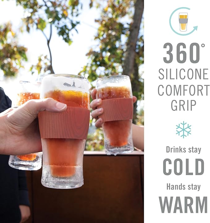 Host Freeze, Frozen Mugs, Freezable Pint Set, Beer Keep Your Drinks Cold, Double Walled Insulated Glasses, Tumbler for Iced Coffee, 16oz, Set of 2, Wood