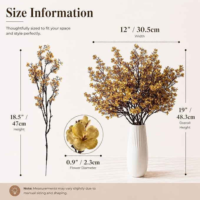 Mandy's 6 Bundles Artificial Gold Baby’s Breath Flowers | 18.5 Inch Silk - Image 3