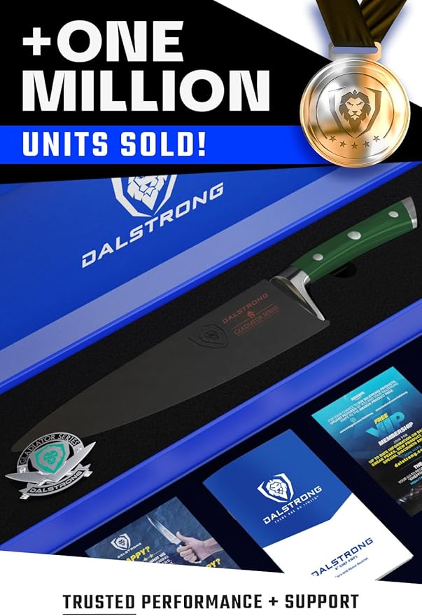 Dalstrong Chef Knife - 8 inch Blade - Gladiator Series - Forged High Carbon German Steel - Razor Sharp Kitchen Knife - Professional Full Tang Knives - Army Green Handle ABS - Sheath - NSF Certified